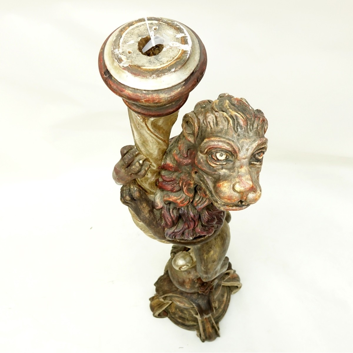 19 C Russian Carved Giltwood Figural Candleholder