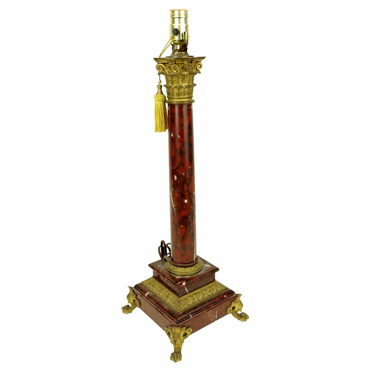 Antique Empire Style Rouge Marble Column Lamp