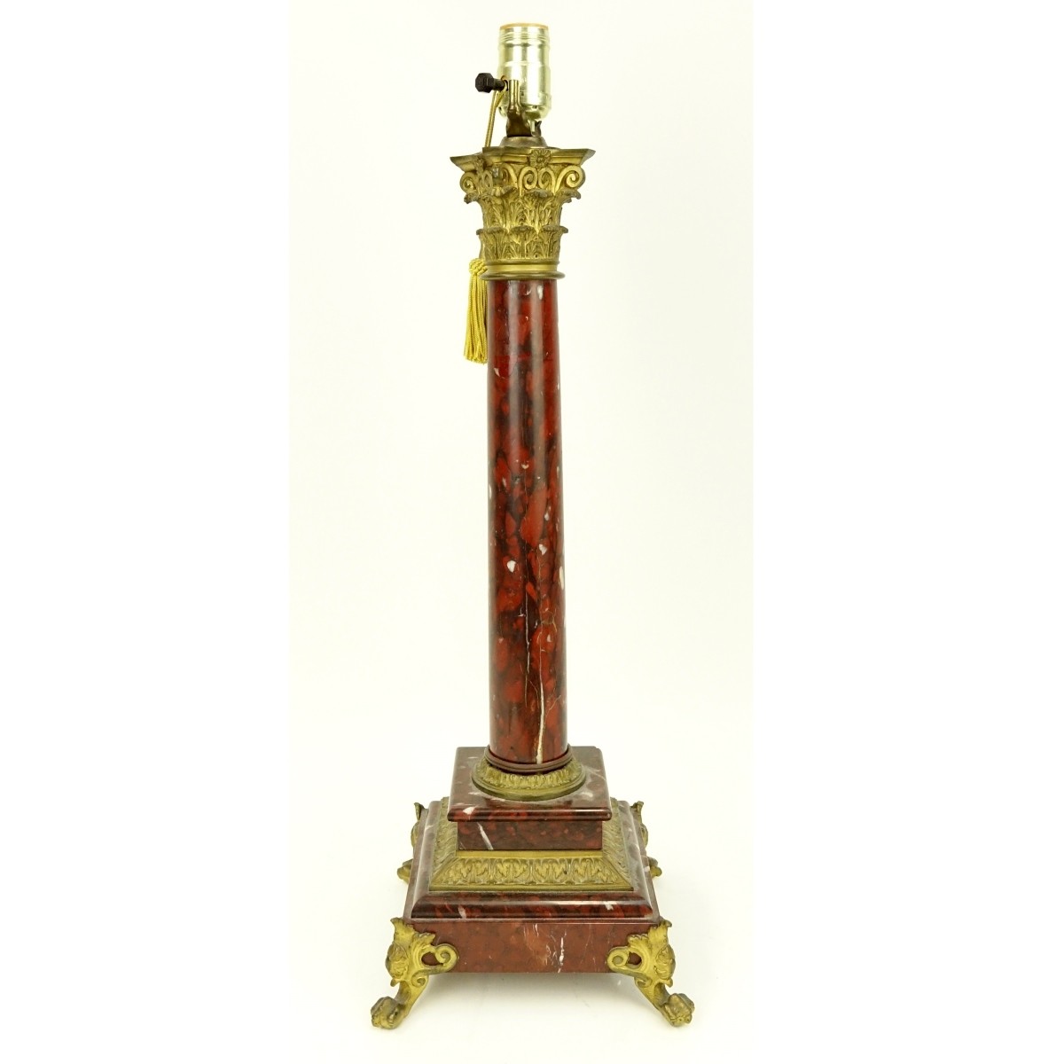 Antique Empire Style Rouge Marble Column Lamp