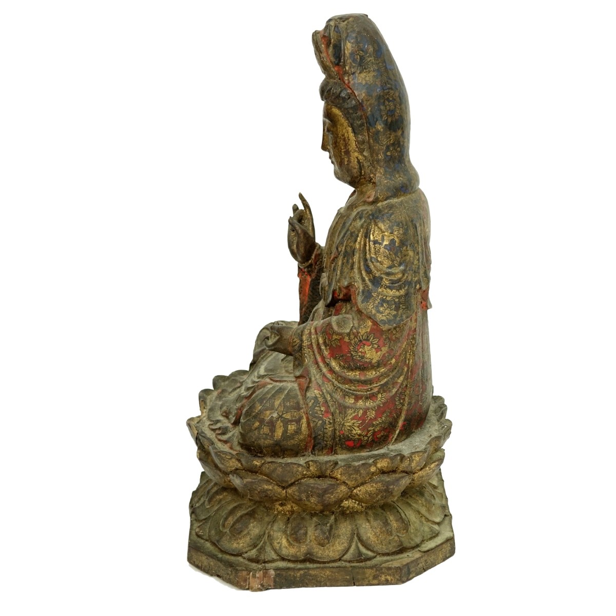Chinese Polychrome Carved Wood Seated Guanyin