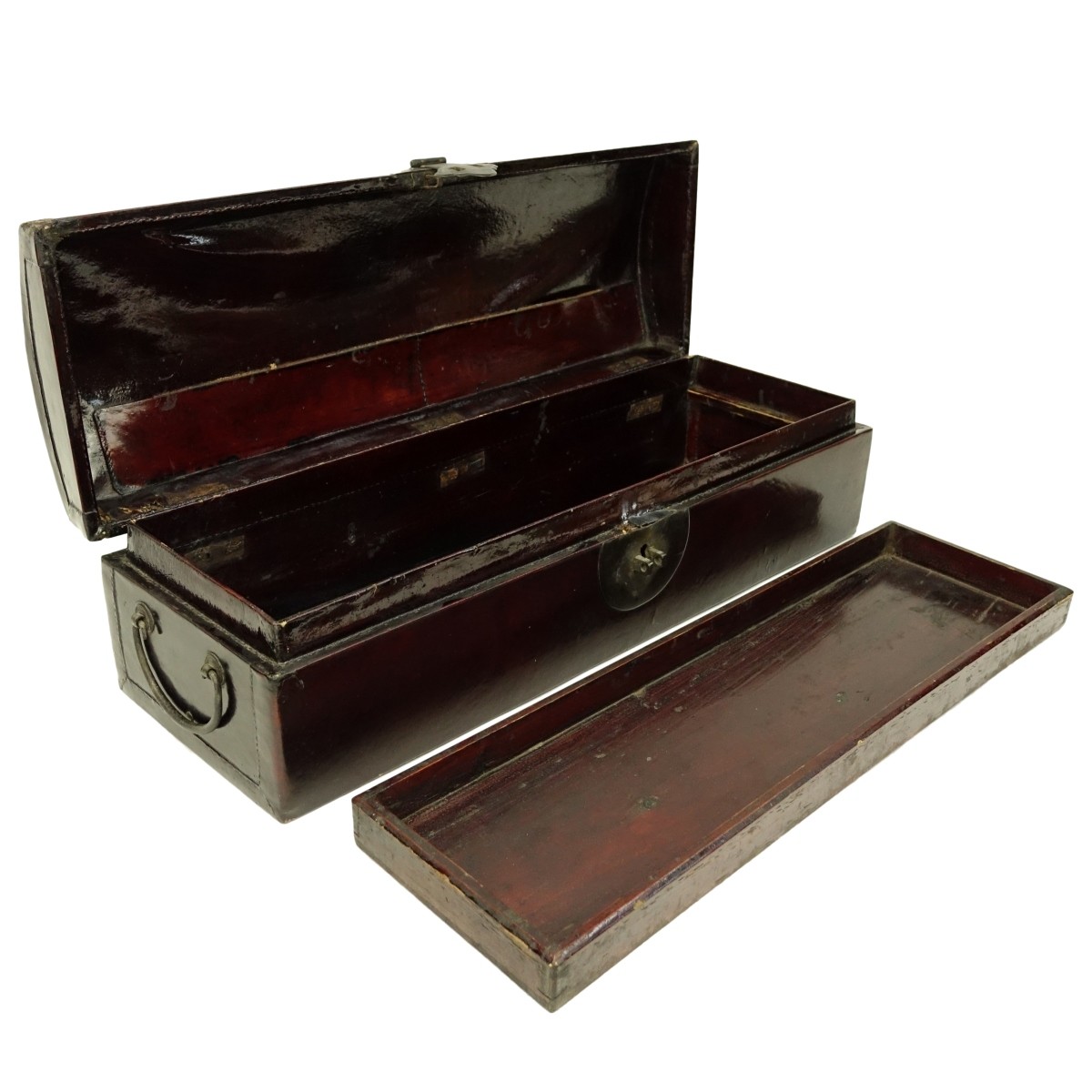 Antique Chinese Lacquered Leather Scroll Box