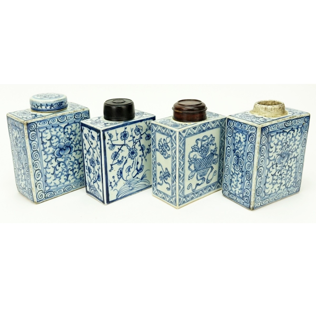 4 Chinese Blue & White Porcelain Tea Caddies
