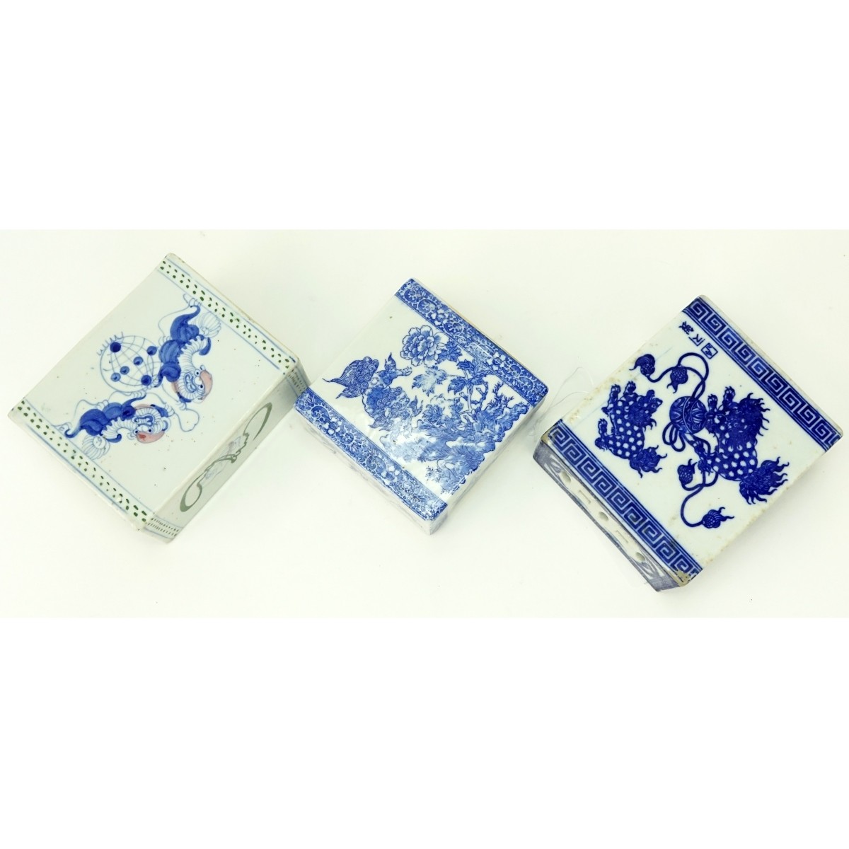 3 Chinese Blue & White Porcelain Opium Pillows