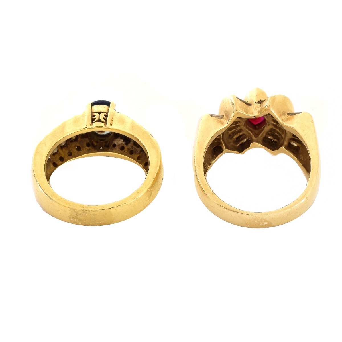 Two Gemstone, Diamond and Gold Rings