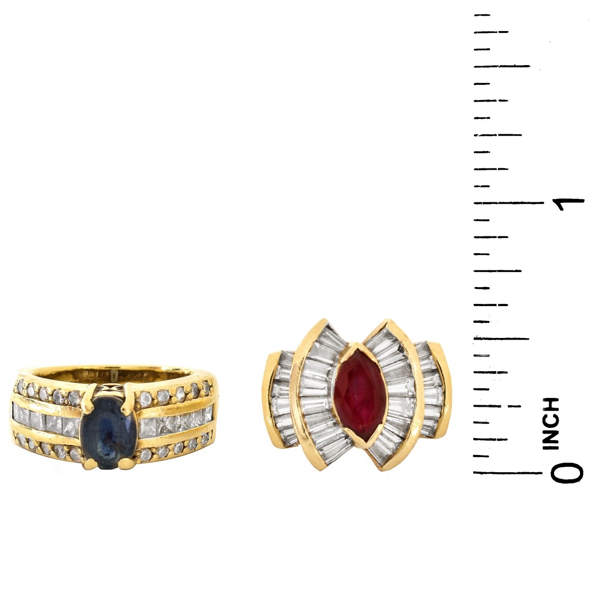 Two Gemstone, Diamond and Gold Rings