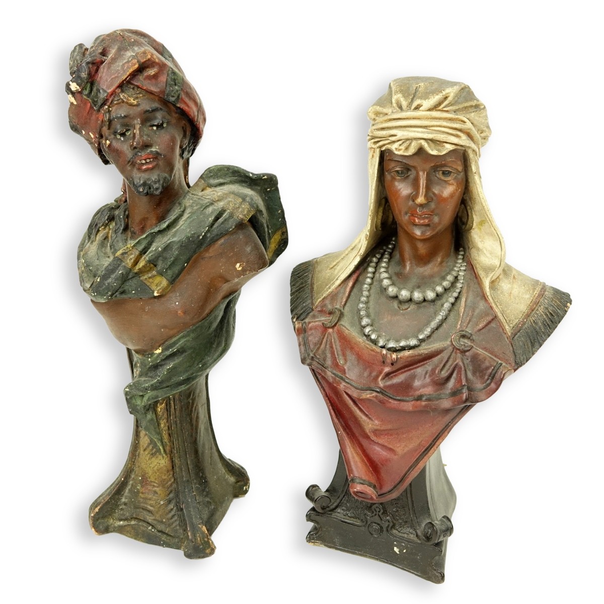 Two (2) Polychrome Pottery Orientalist Figures