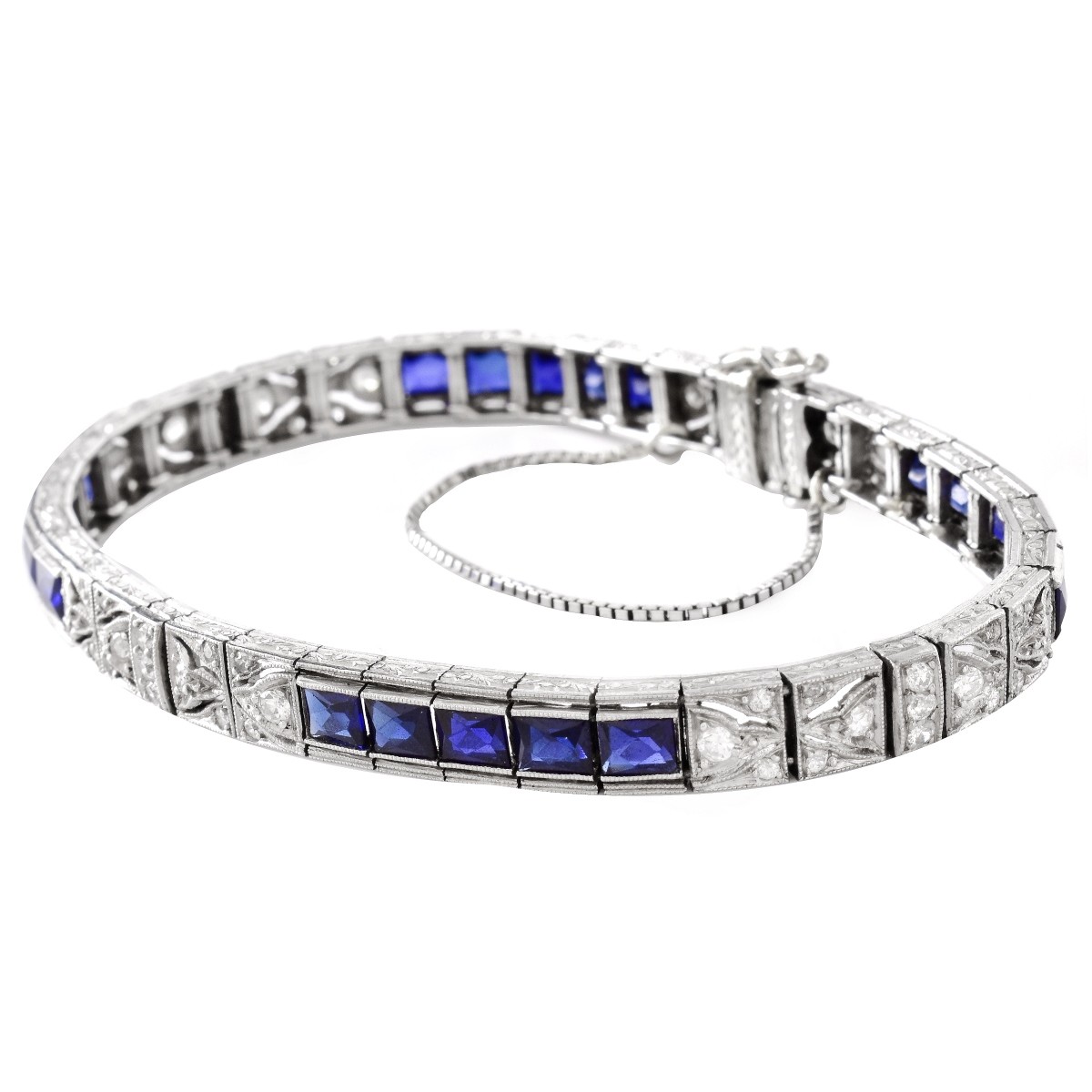 Art Deco Diamond, Sapphire and Platinum Bracelet