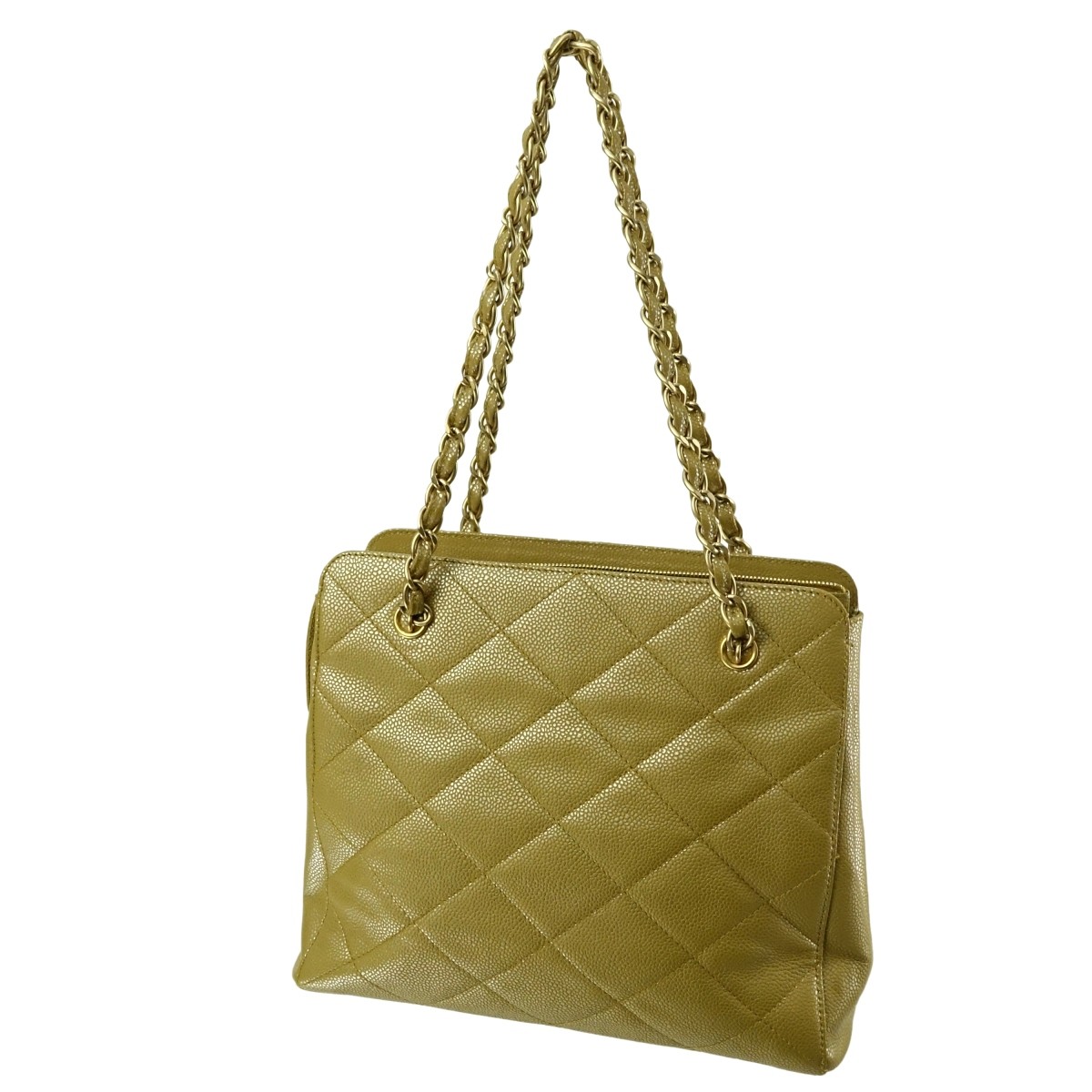 Chanel Metallic Tan Zip Top Quilted Leather Bag
