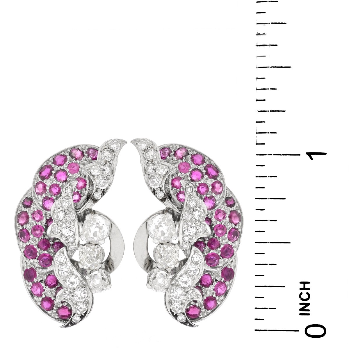 Antique Ruby, Diamond and Platinum Ear Clips