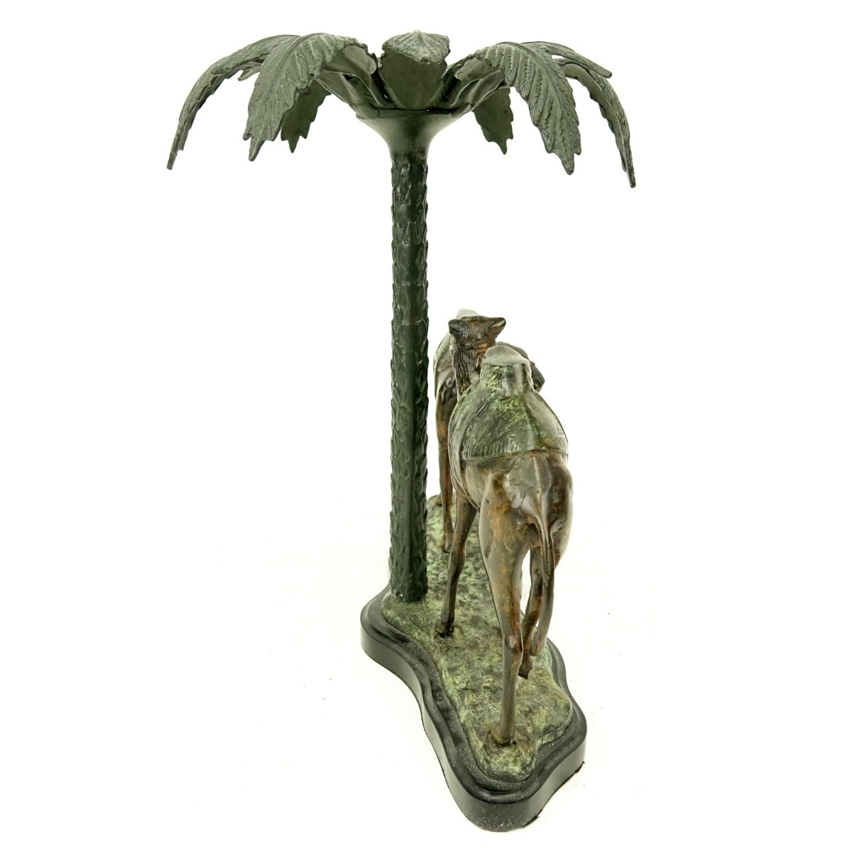 Polychrome Metal Palm Tree and Camel Sculpture