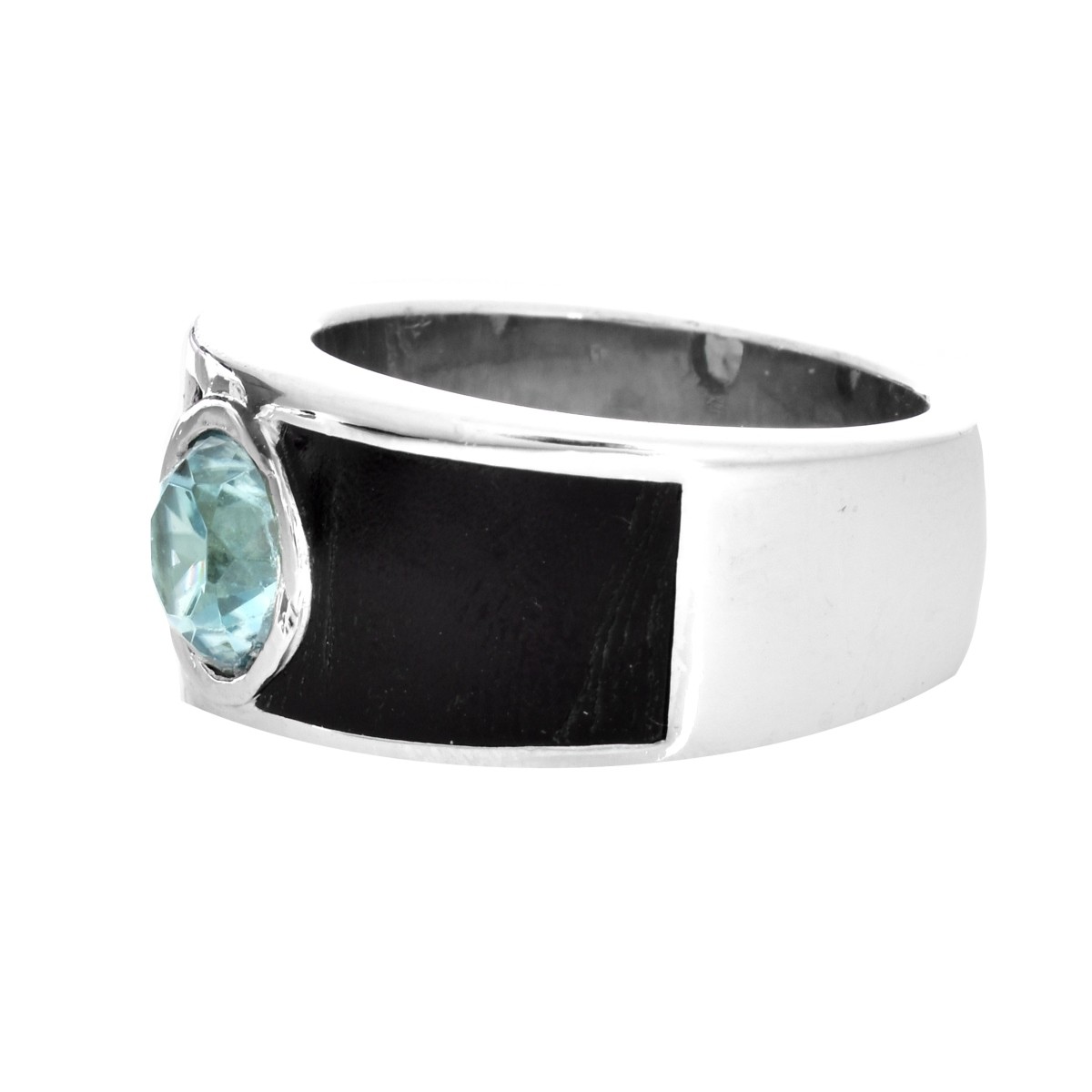 Man's Platinum, Coral and Blue Zircon Ring
