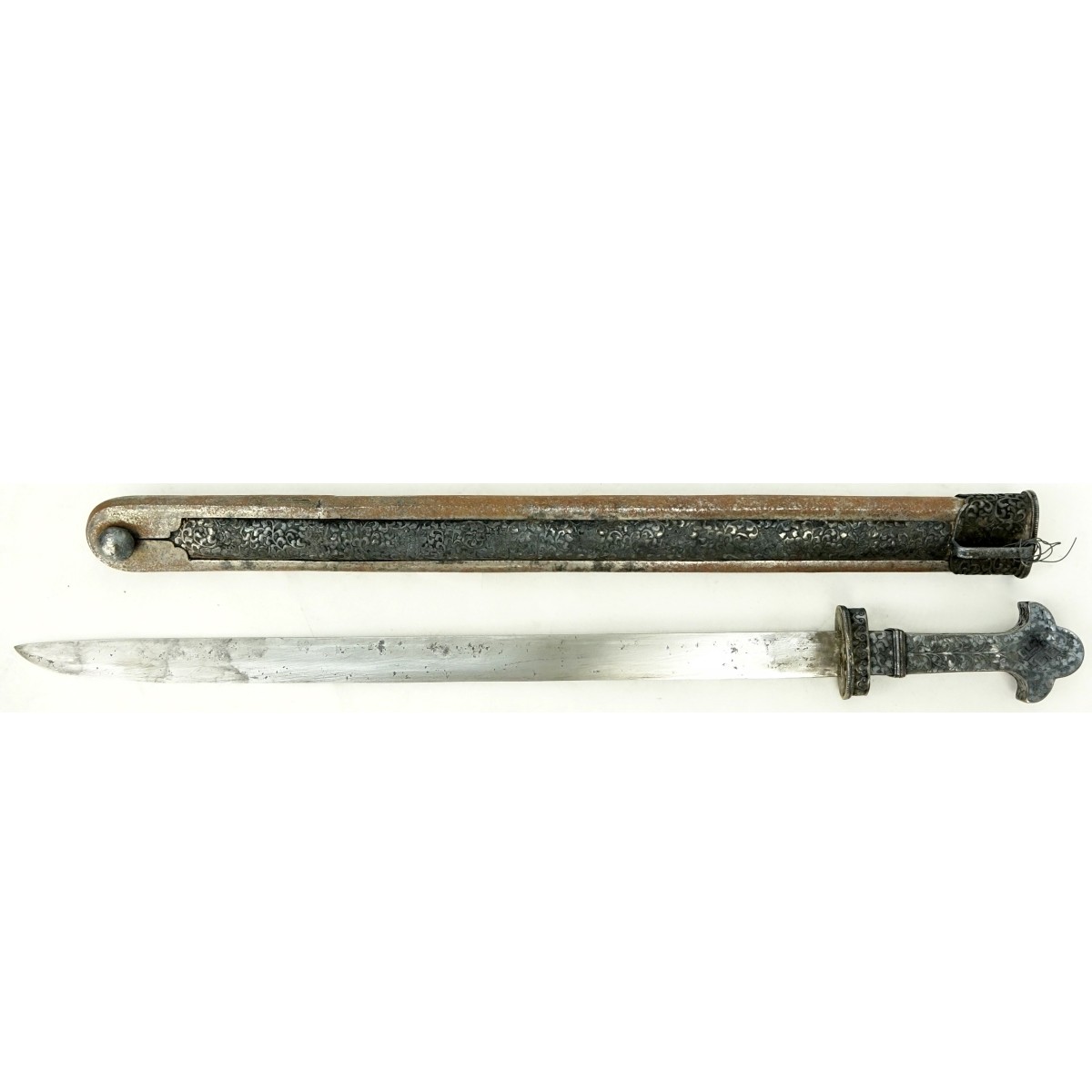 Antique Tibetan Silver and Gemstone Mounted Sword