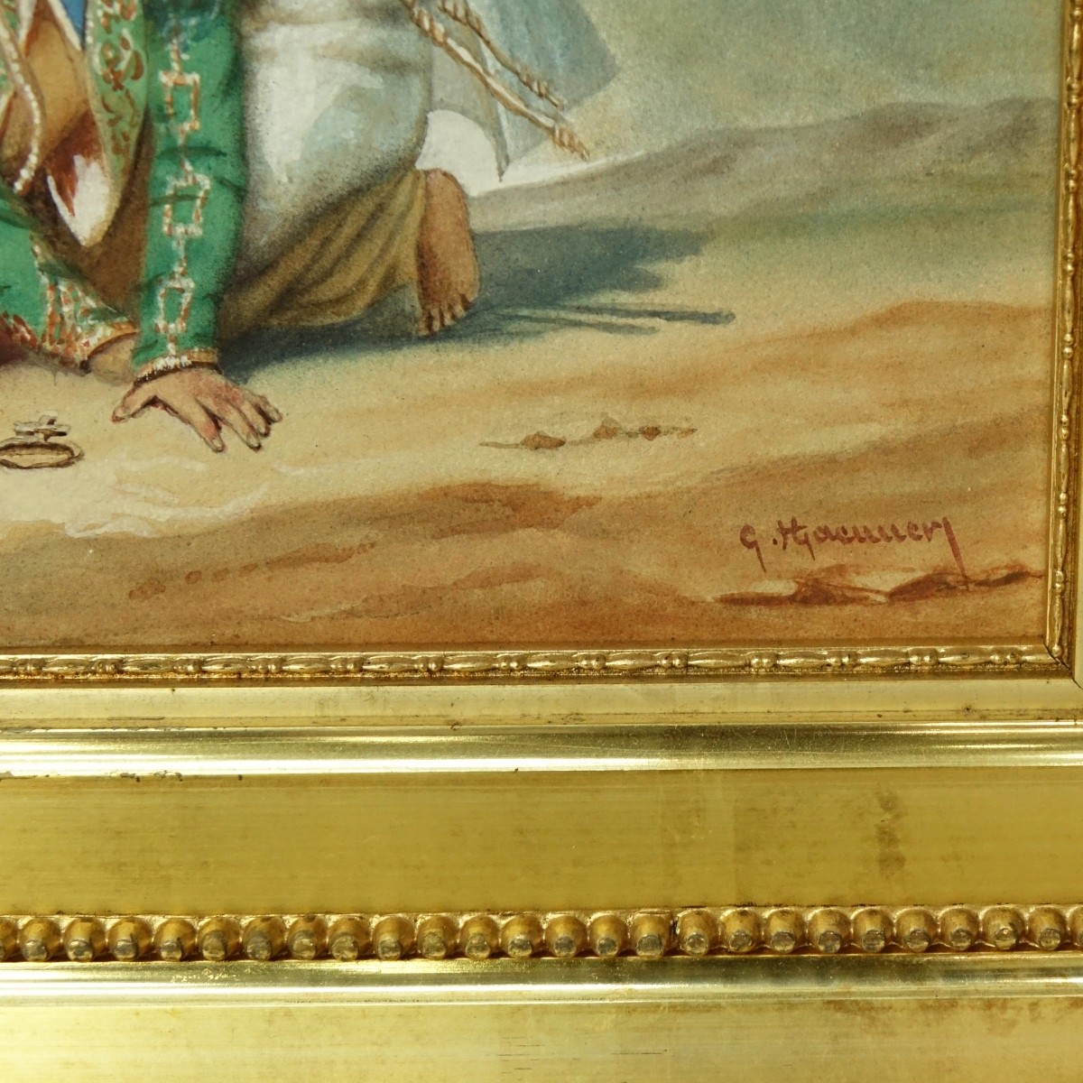 Antique Orientalist School Oil On Panel "Lovers"