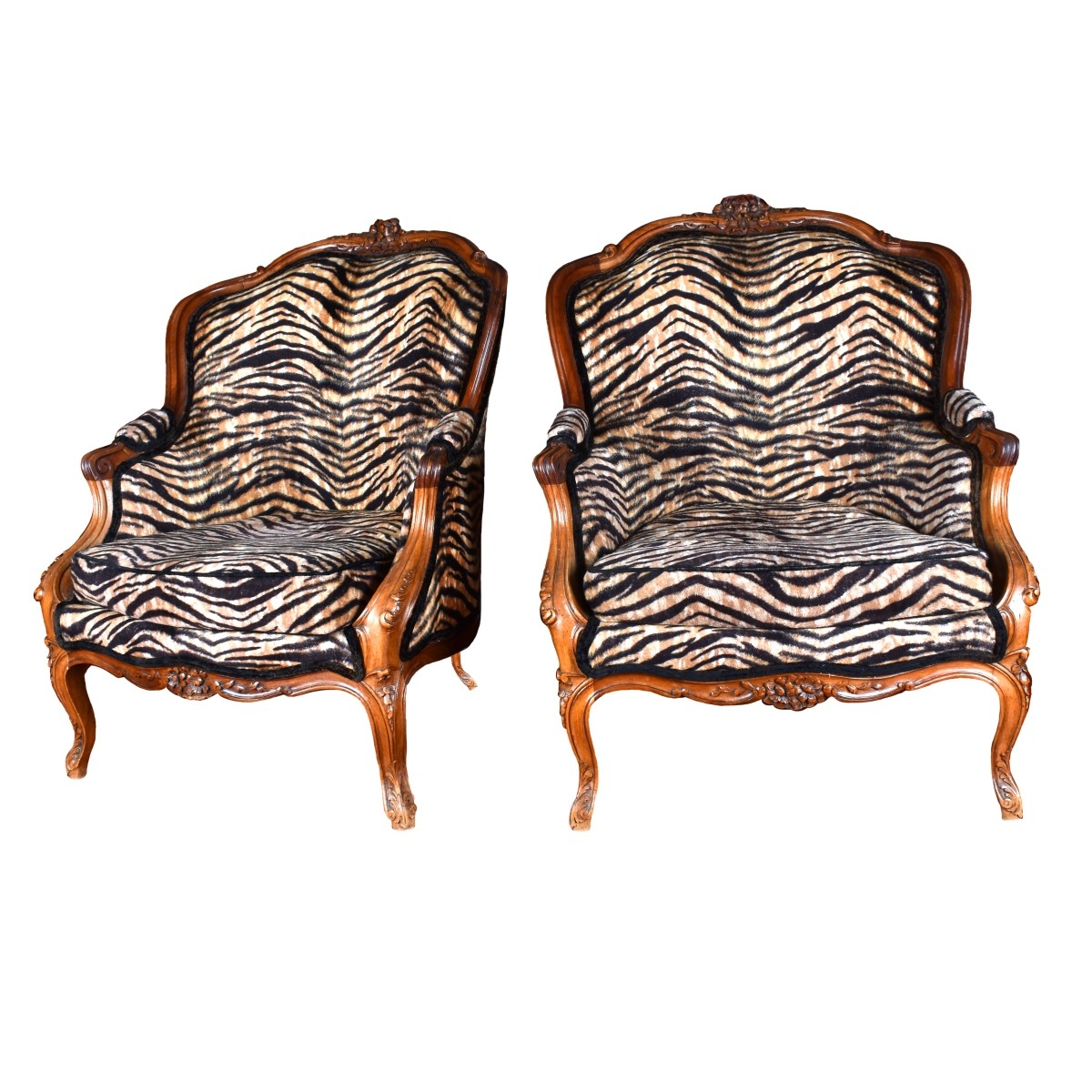 Antique French Carved Walnut Armchairs