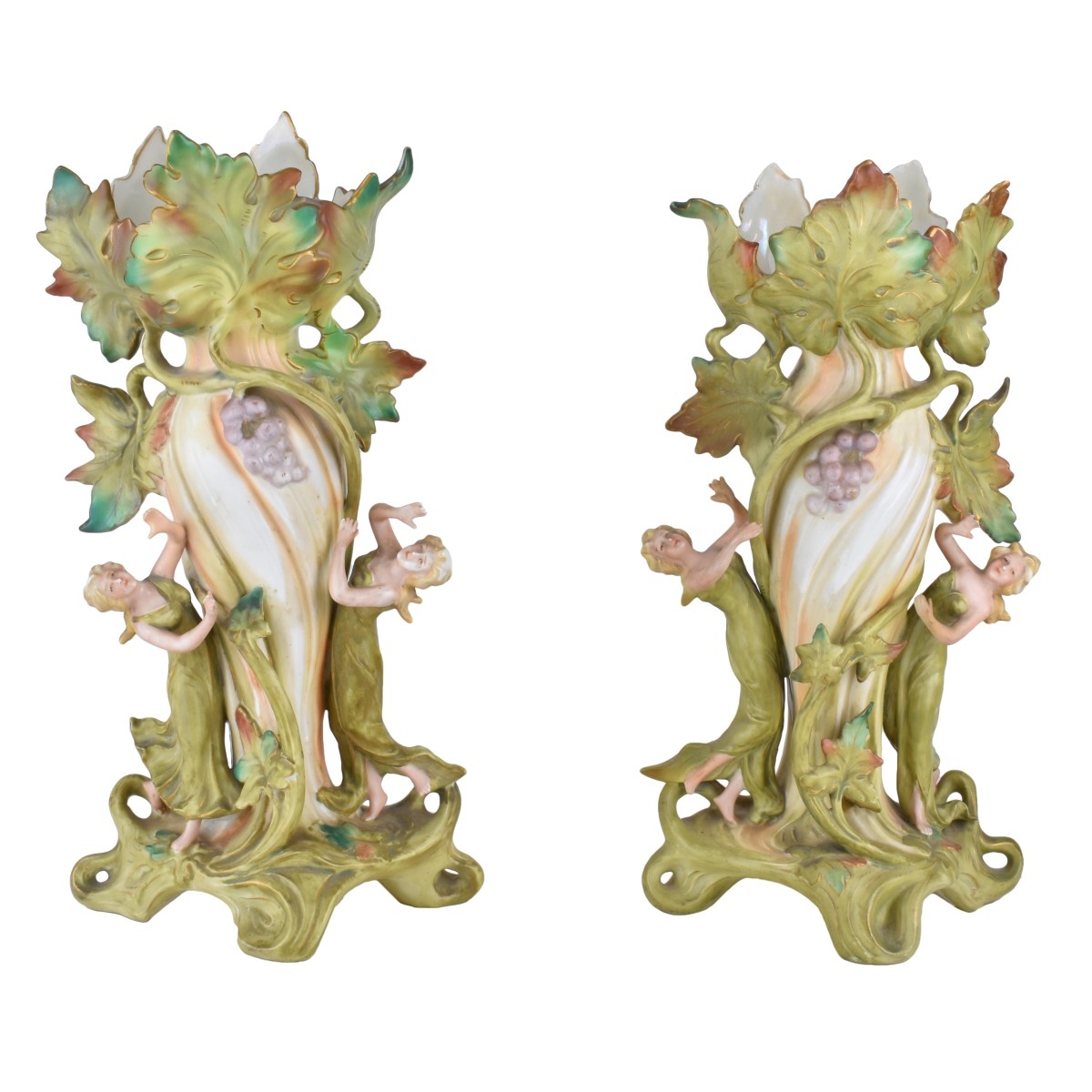 German Art Nouveau Figural Porcelain Vases