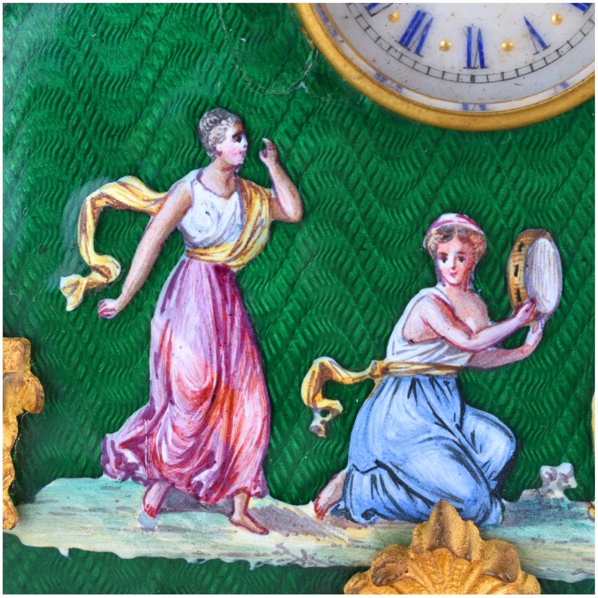 Two Antique Bronze and Enameled Miniature Clocks