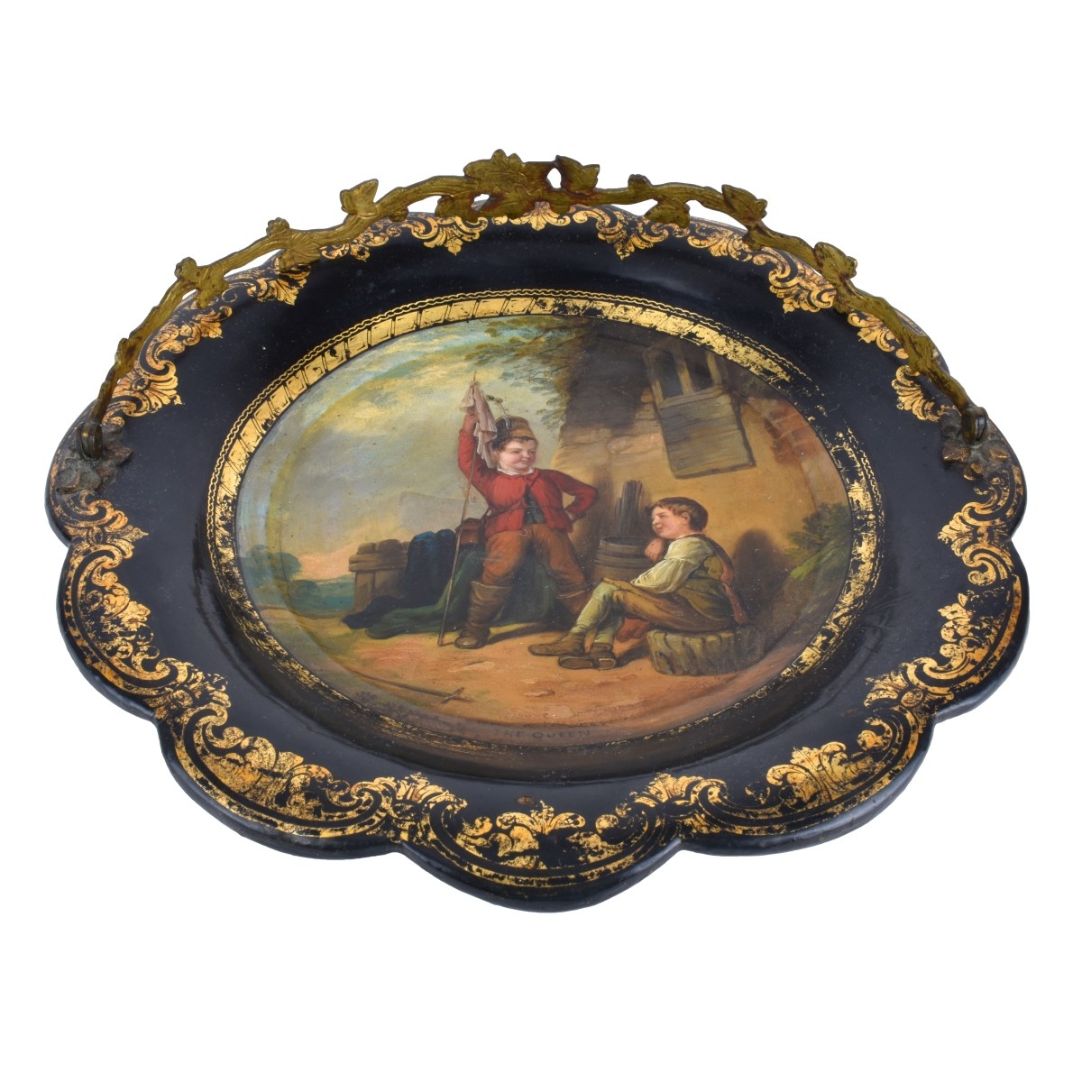 Antique English Black Lacquered Plate