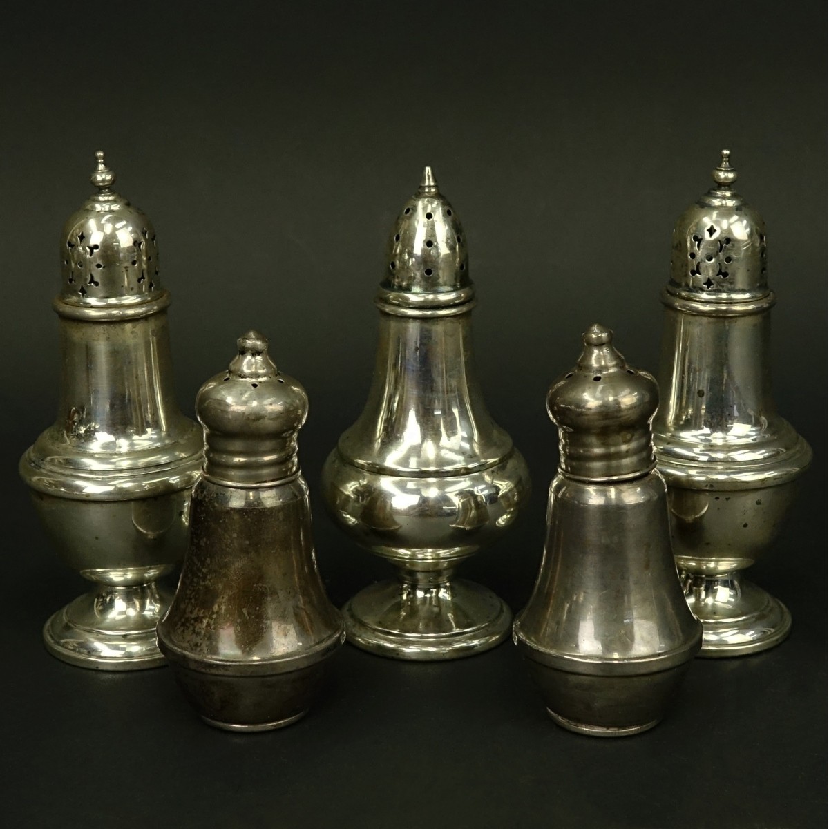 Collection of 5 Sterling Salt & Pepper Shakers