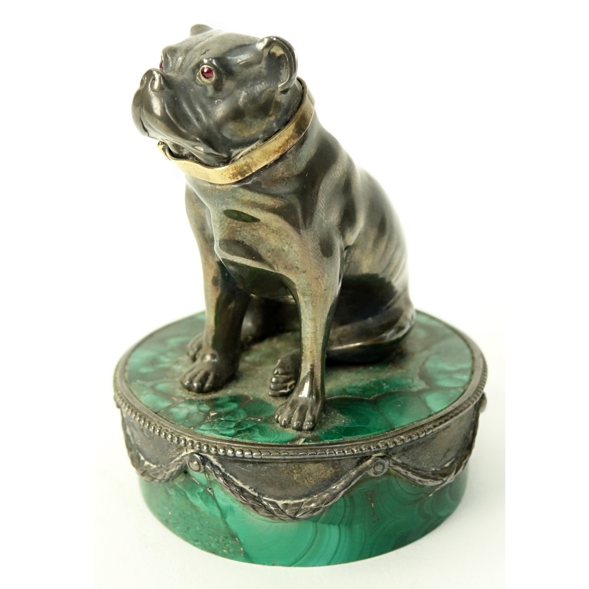 Faberge 88 Russian Silver and Malachite Dog