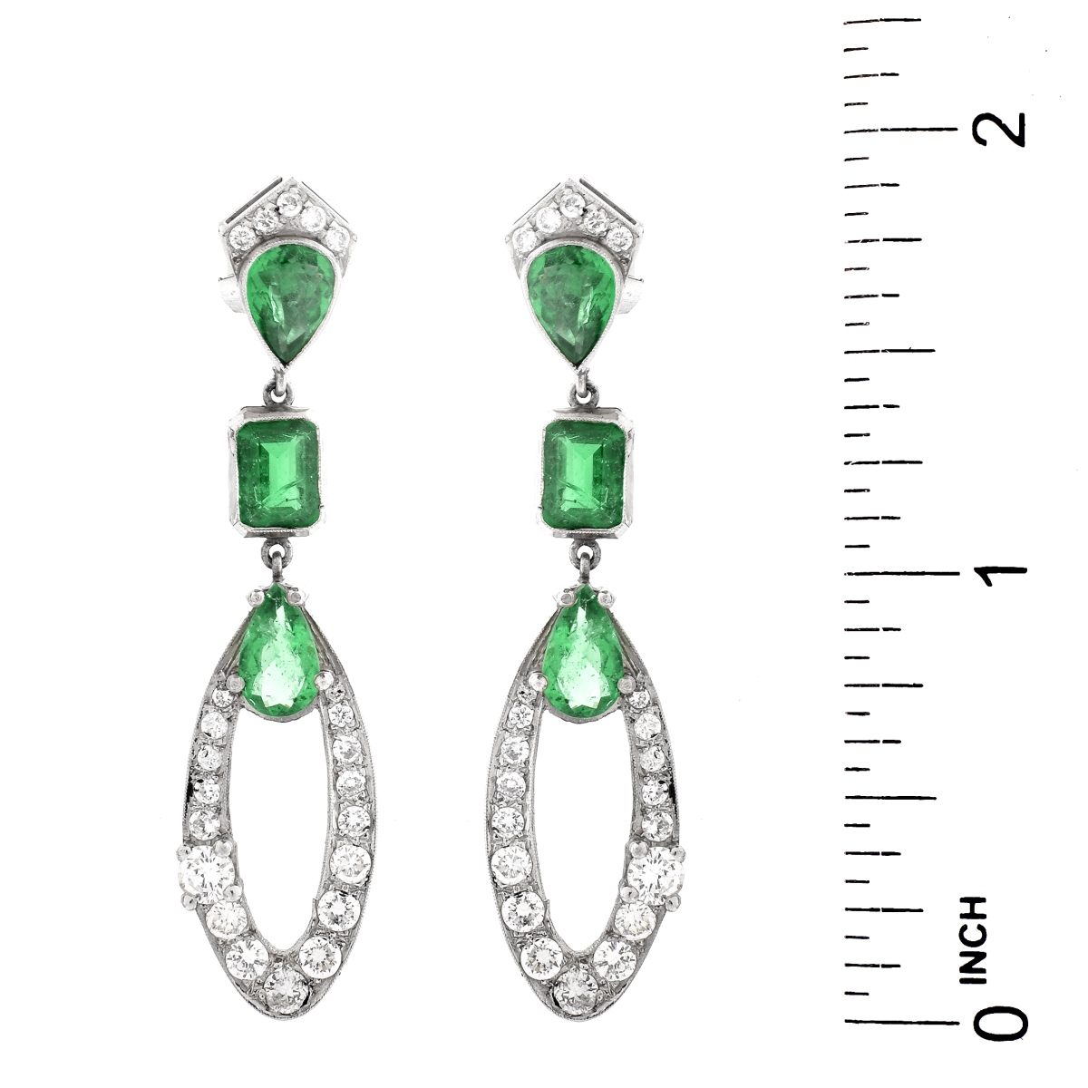 Art Deco Platinum, Diamond and Emerald Earrings