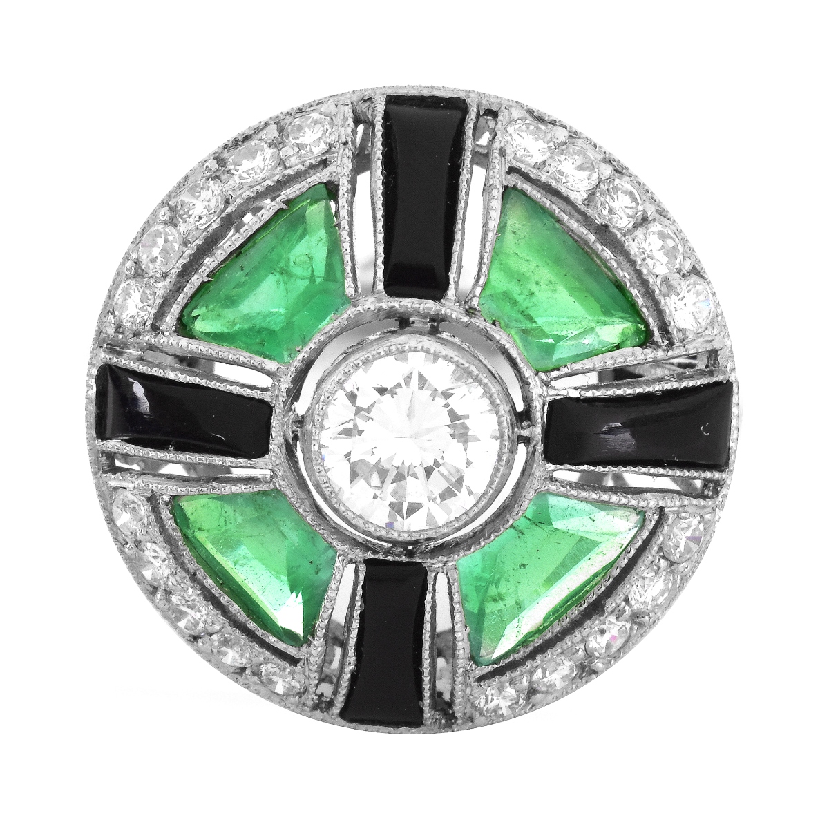 Art Deco Emerald, Diamond and Platinum Ring