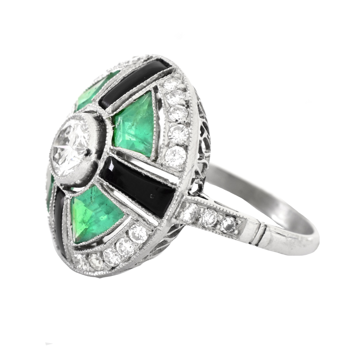 Art Deco Emerald, Diamond and Platinum Ring