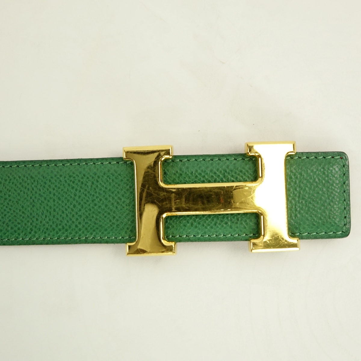 Hermes Bamboo/Rouge Epsom Leather and Gold H Belt