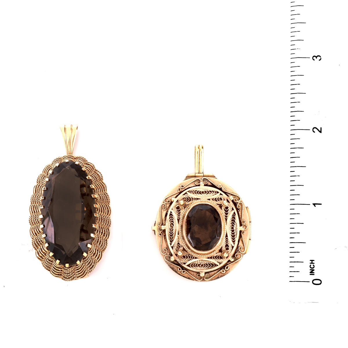 Two 2 Vintage Smokey Topaz And 14k Pendants Kodner Auctions