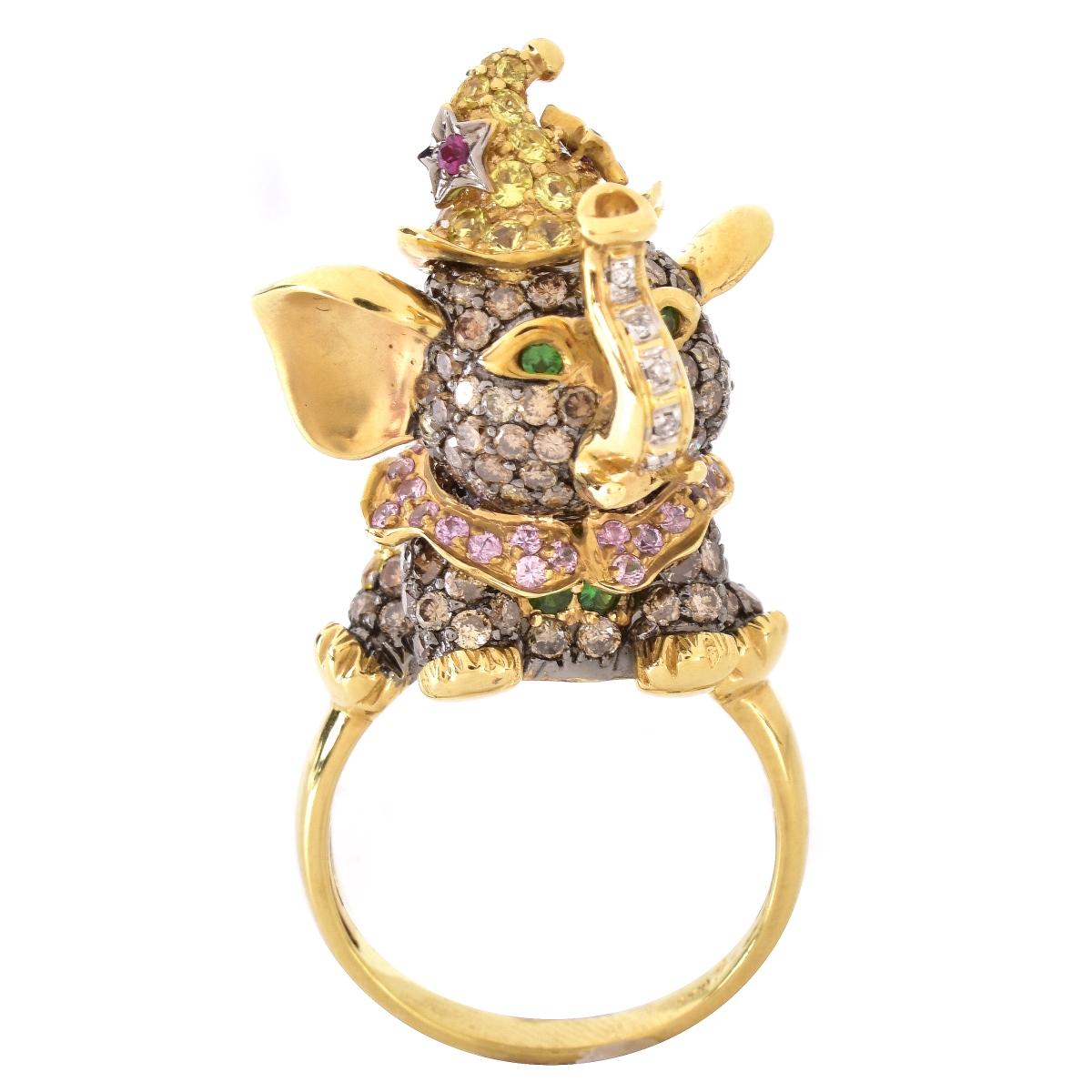 Diamond, Gemstone and 18K Gold Elephant Ring