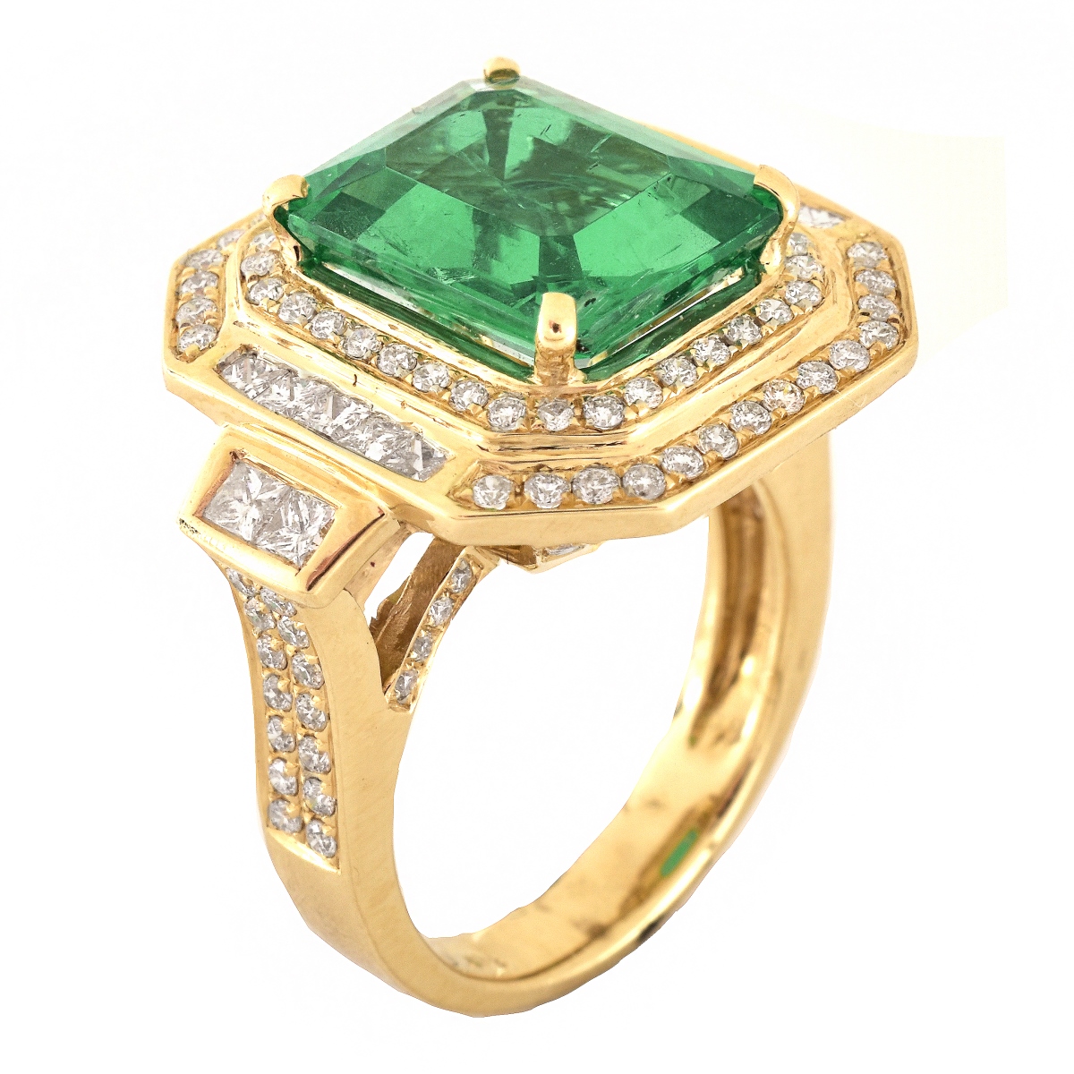 AIGL 5.45ct Emerald, Diamond and 14K Gold Ring