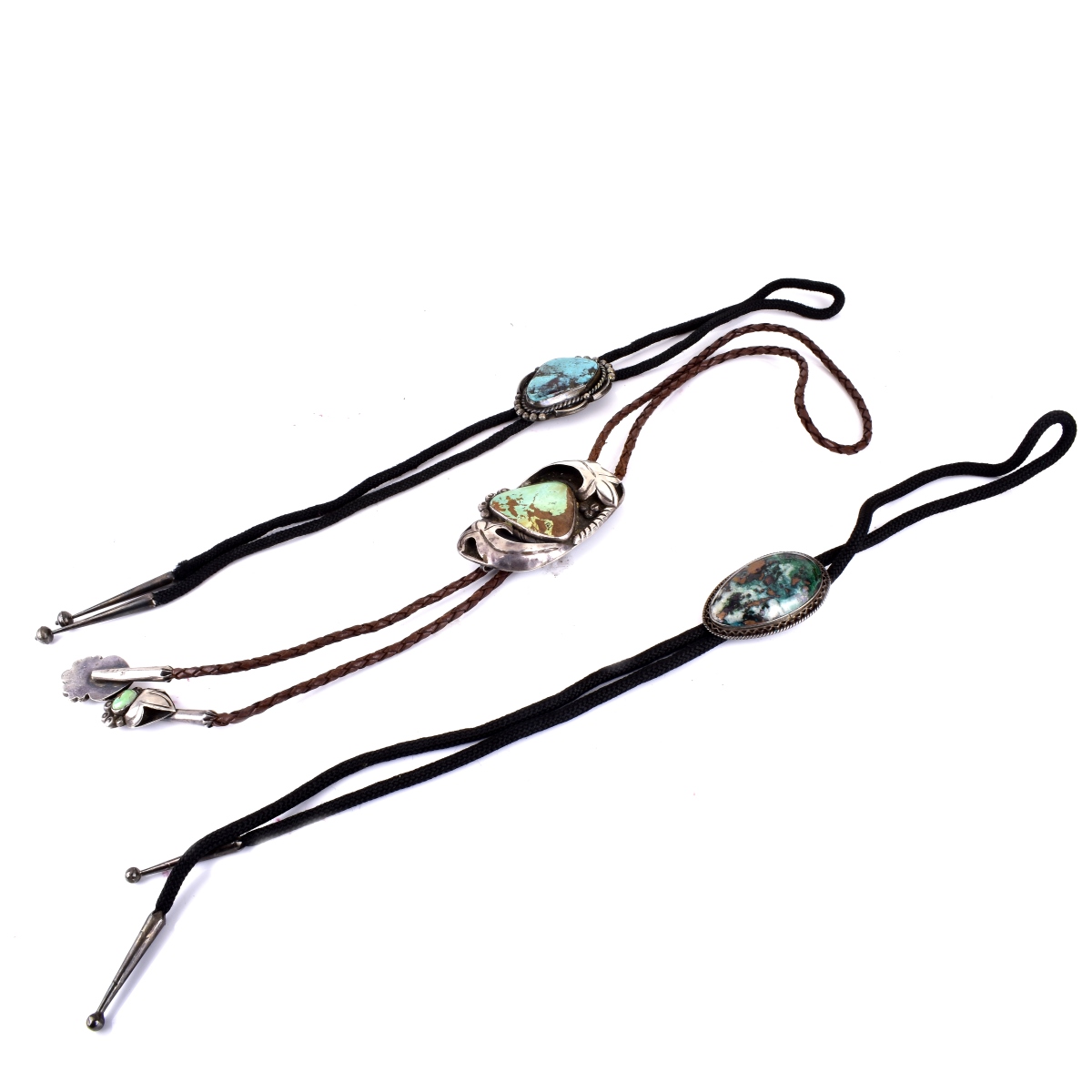 Three (3) Silver and Turquoise Bolos
