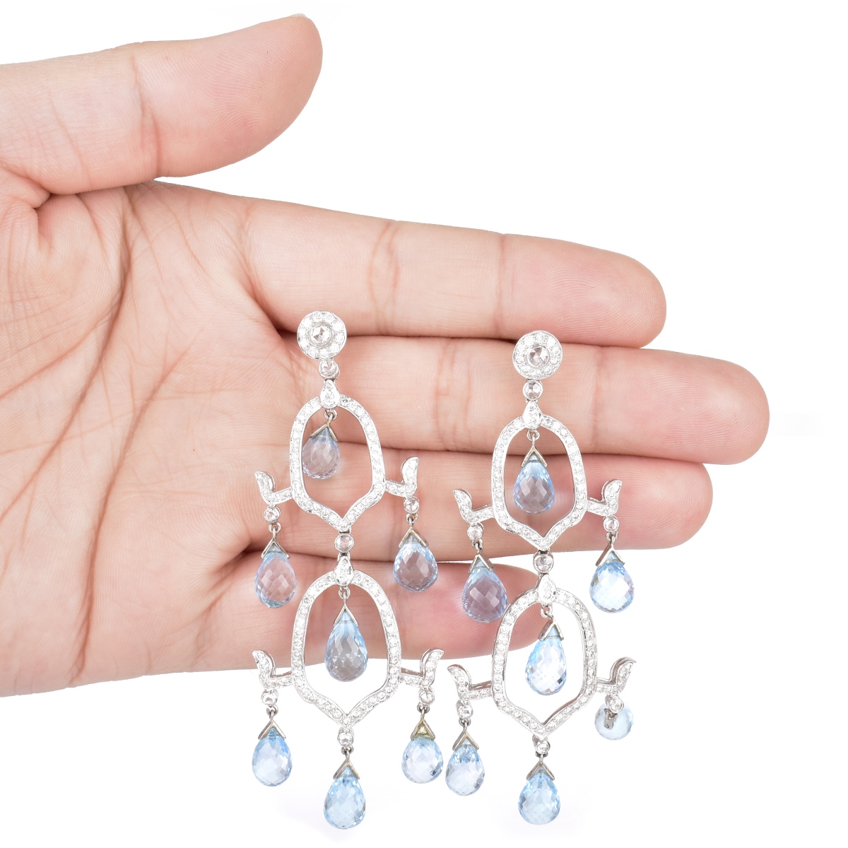 Blue Topaz, Diamond and 18K Gold Earrings