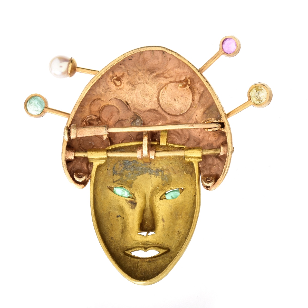 Vintage 14K Gold Mask Brooch