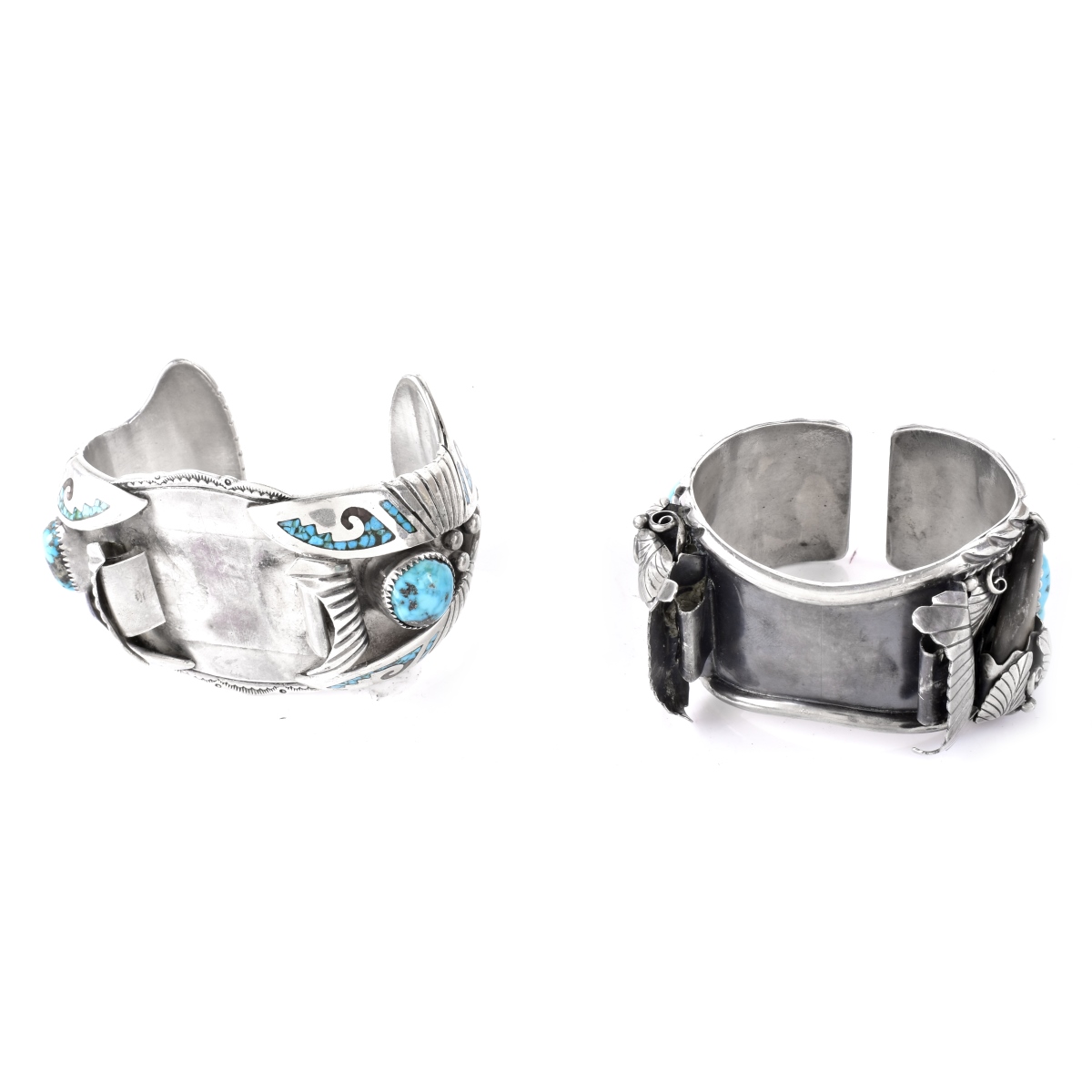 Two Silver and Turquoise Watch Bracelets