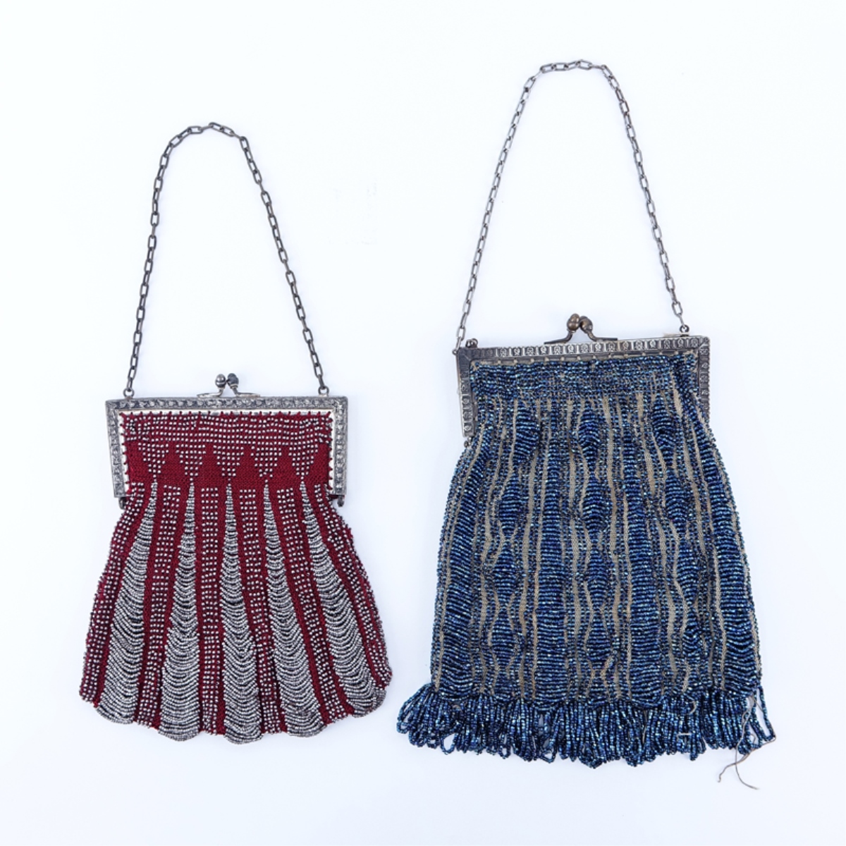 Two (2) Antique Red & Blue Beaded Evening Bags