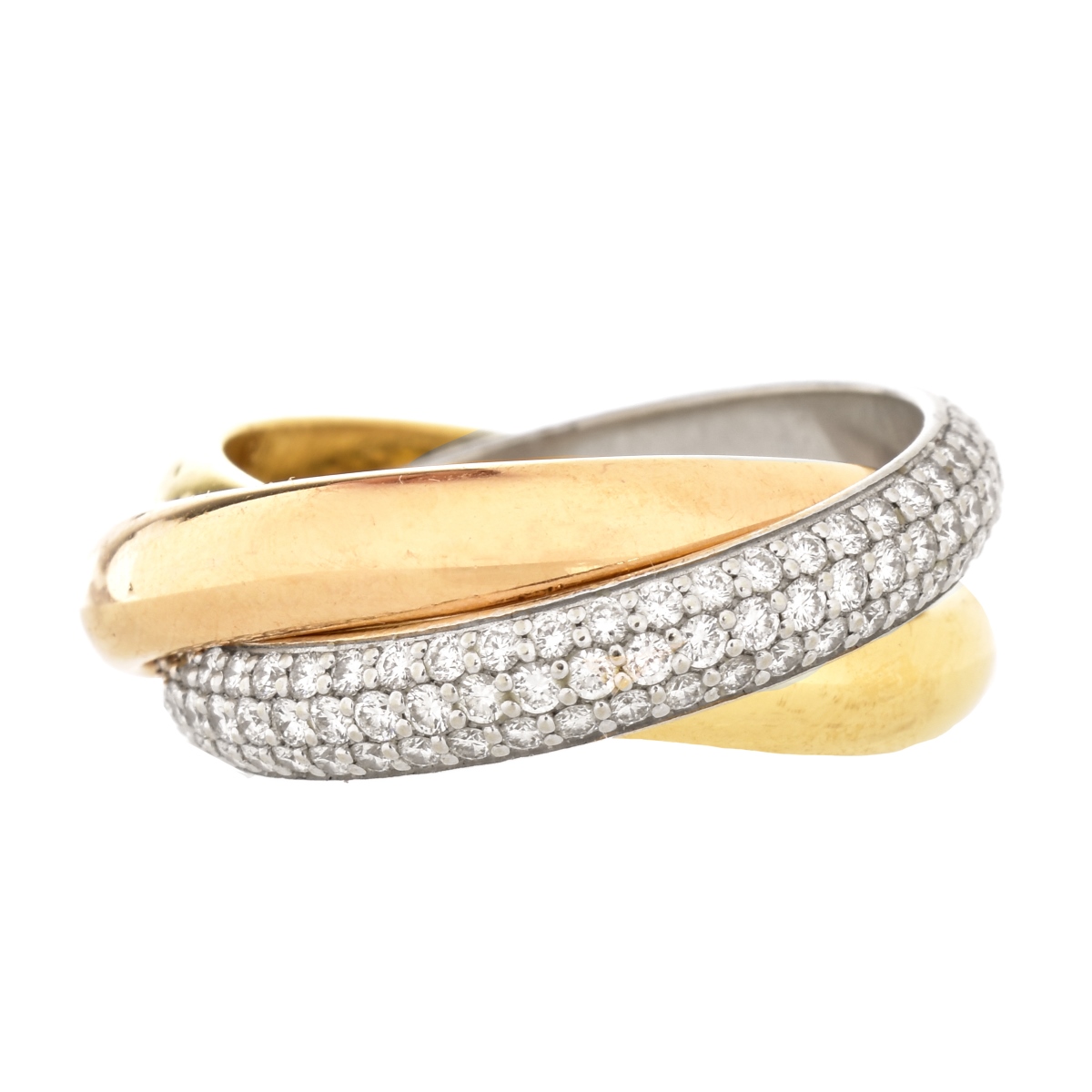 Cartier Diamond Trinity Tri-Color Gold Band Ring