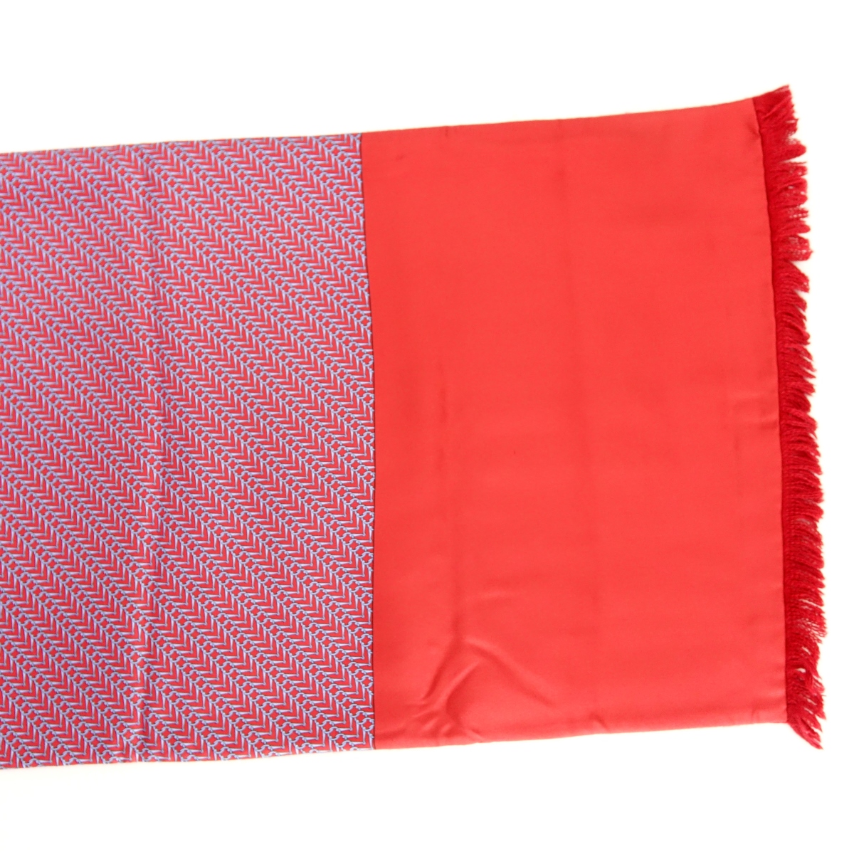 Hermes Red/Blue Silk and Angora Winter Scarf