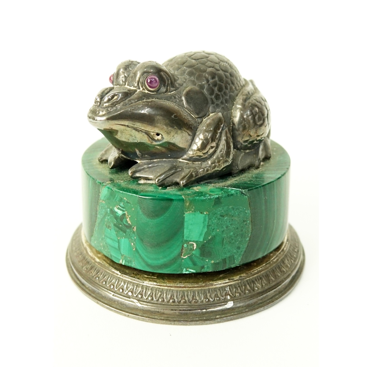 Faberge 88 Russian Silver and Malachite Frog