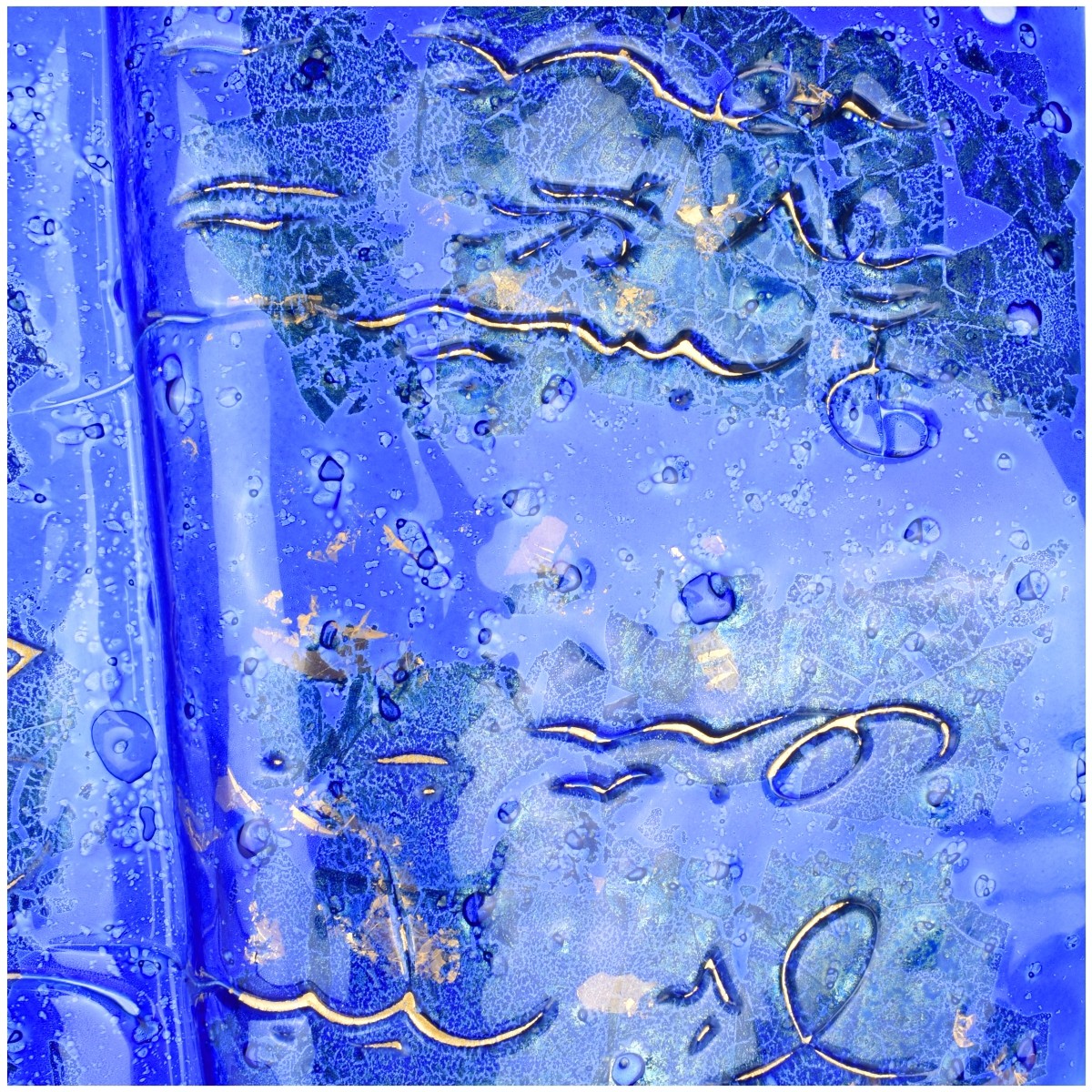 Modern Gilt Painted Blue Art Glass Sculpture