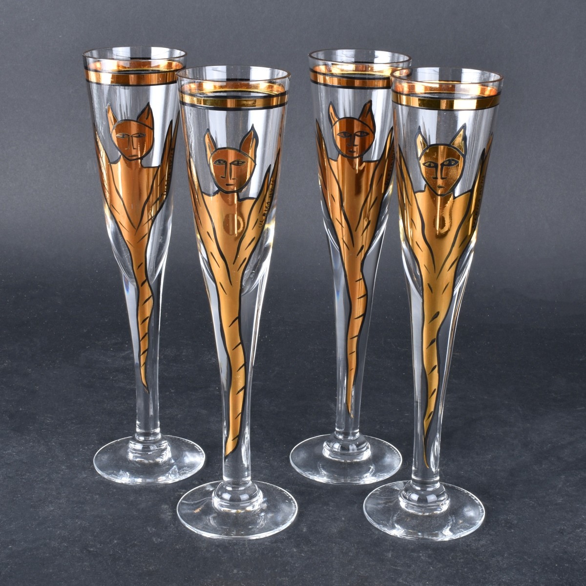 Four (4) Kosta Boda "Goldie" Art Glass Champagne
