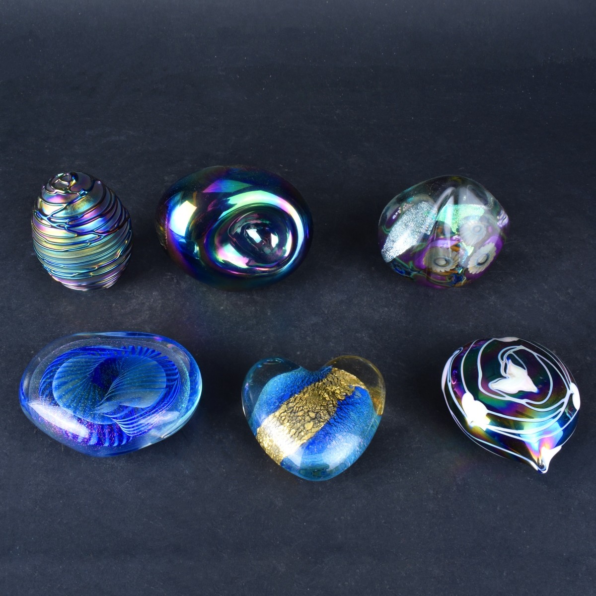 Six (6) Contempoary Art Glass Paperweights