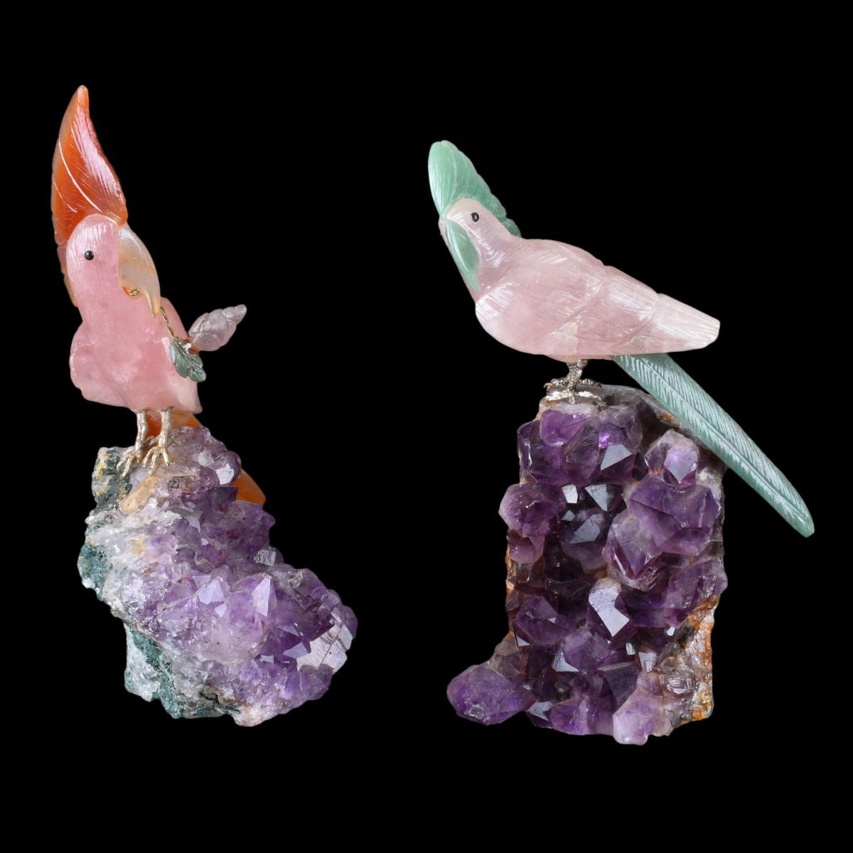 Two (2) Gemstone Bird Sculptures