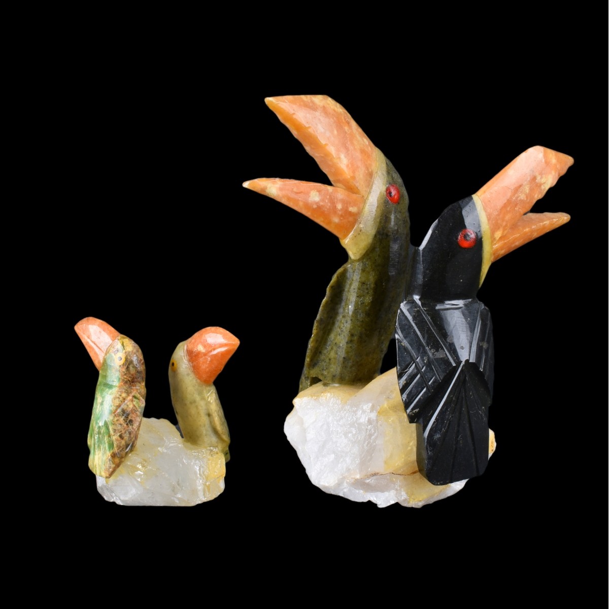 Two (2) Gemstone Toucan Bird Sculptures