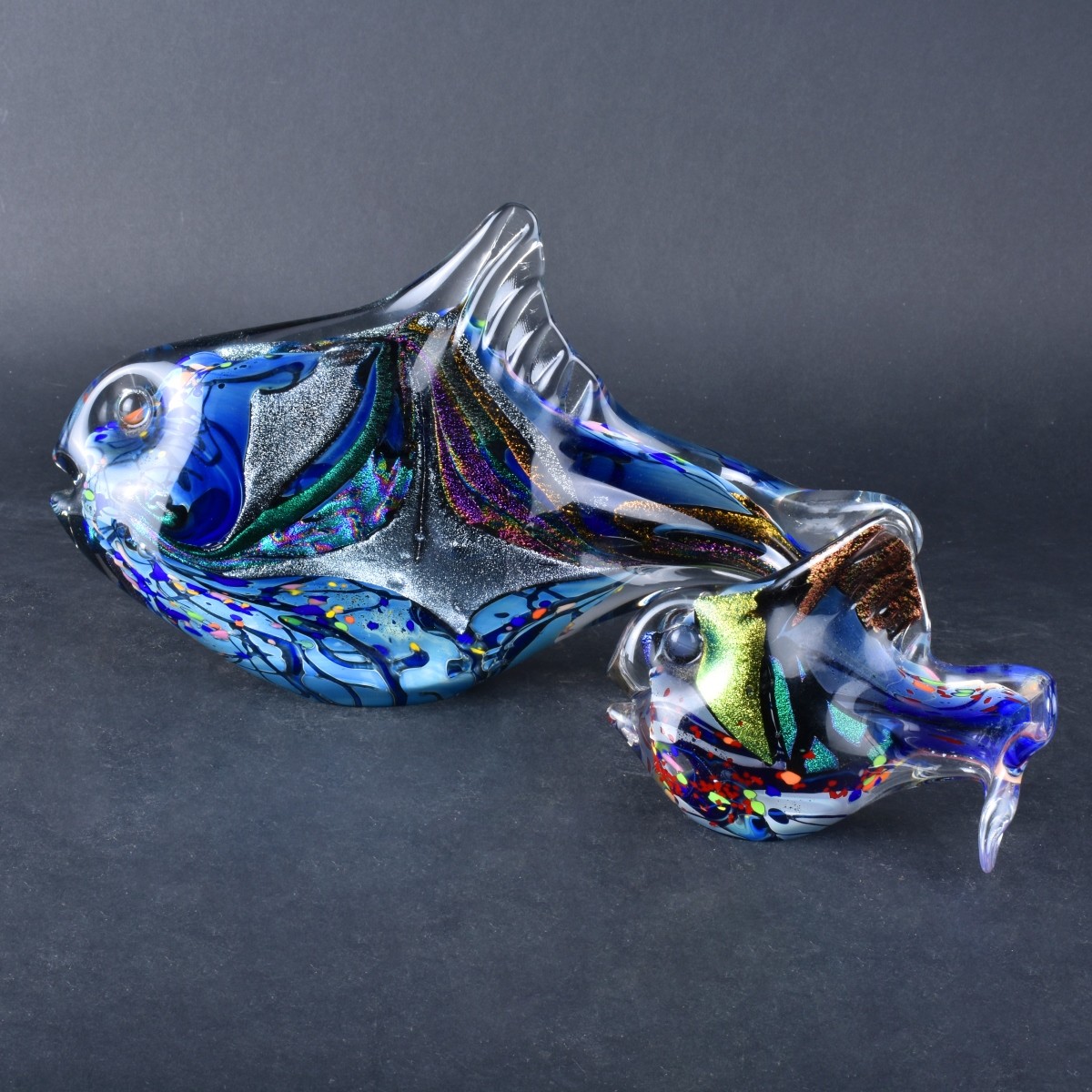 Two (2) Rollin Karg Art Glass Fish Figurines