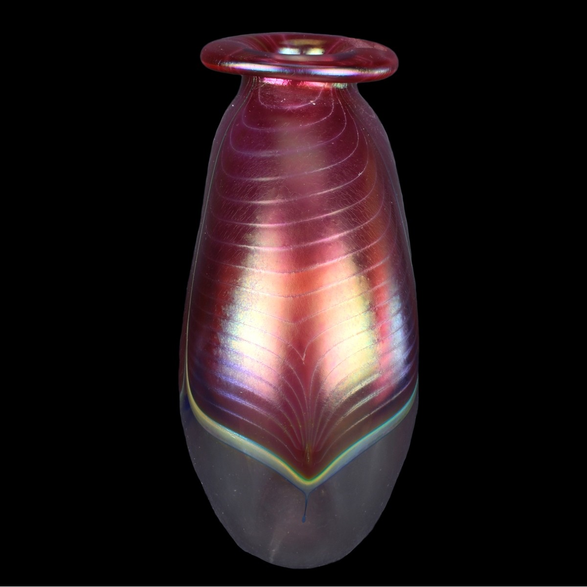 Stuart Abelman Art Glass Pulled Feather Vase