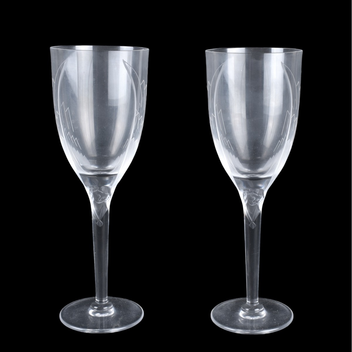 Pair of Lalique "Angel" Crystal Champagne Flutes