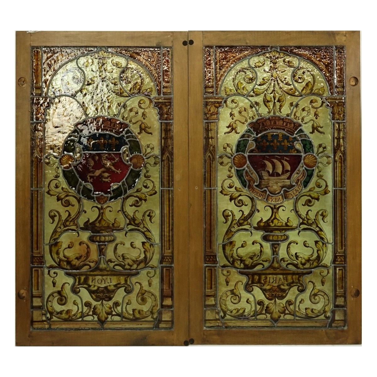 Pair of Vintage Stained Glass Window Panels