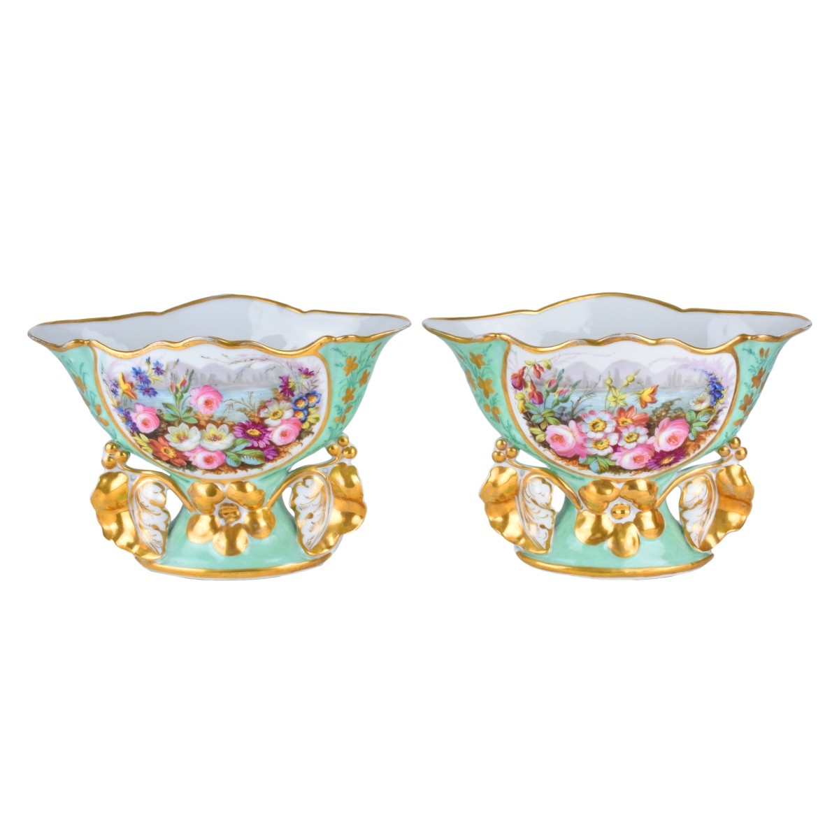 Pair Vintage Old Paris Style Porcelain Compotes