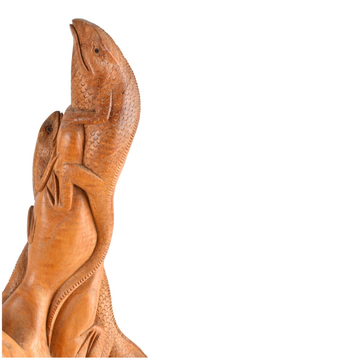 Two (2) Carved Wood Lizard Sculptures