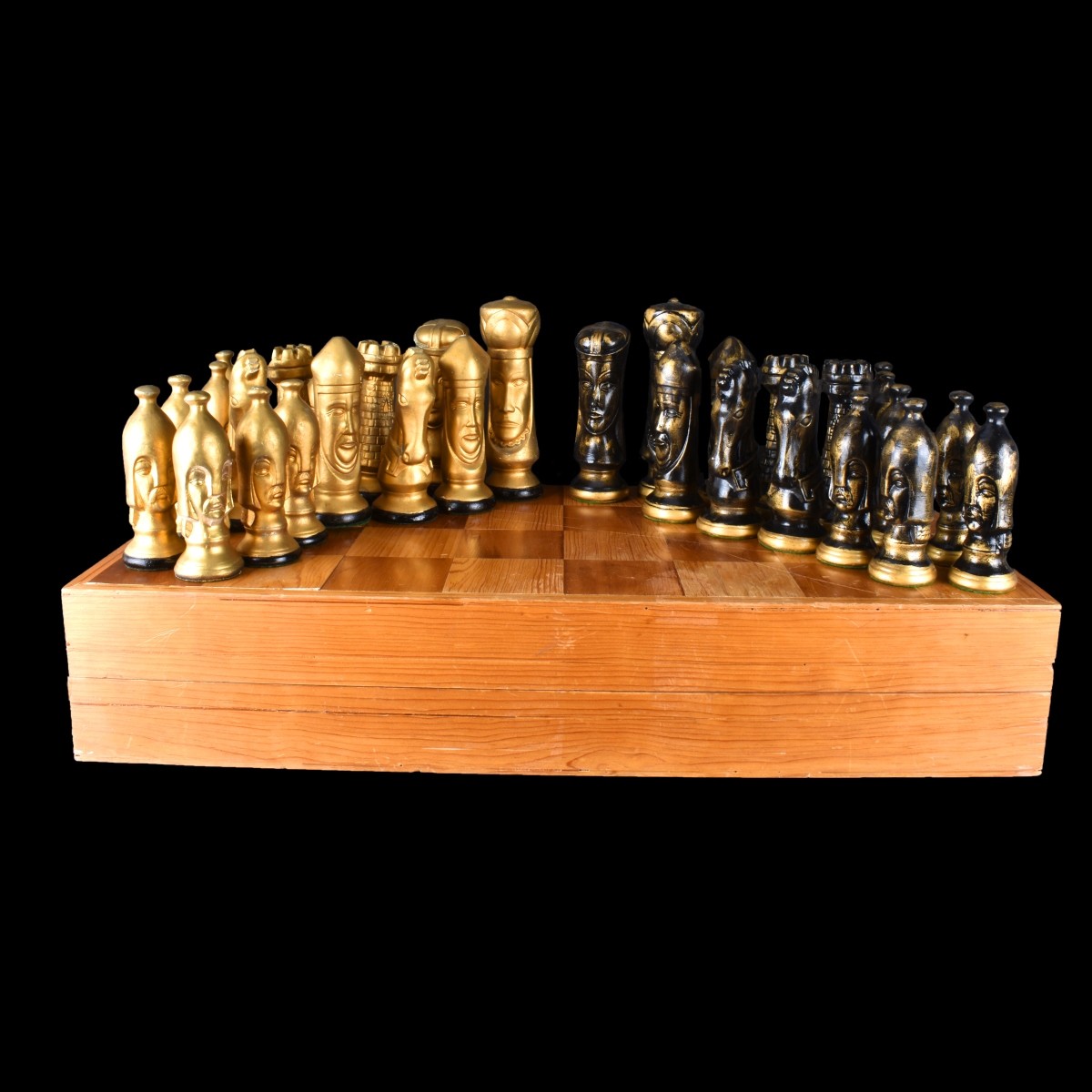Oversized Vintage Pottery Chess Set In Case